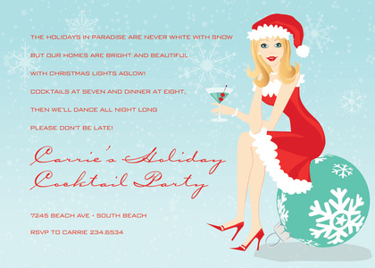 Brunette Holiday Santa Girl Invitations