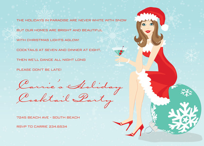 Blonde Holiday Santa Girl Invitations