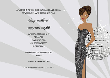 Beautiful Brunette Disco Girl Bridal Shower Invitations