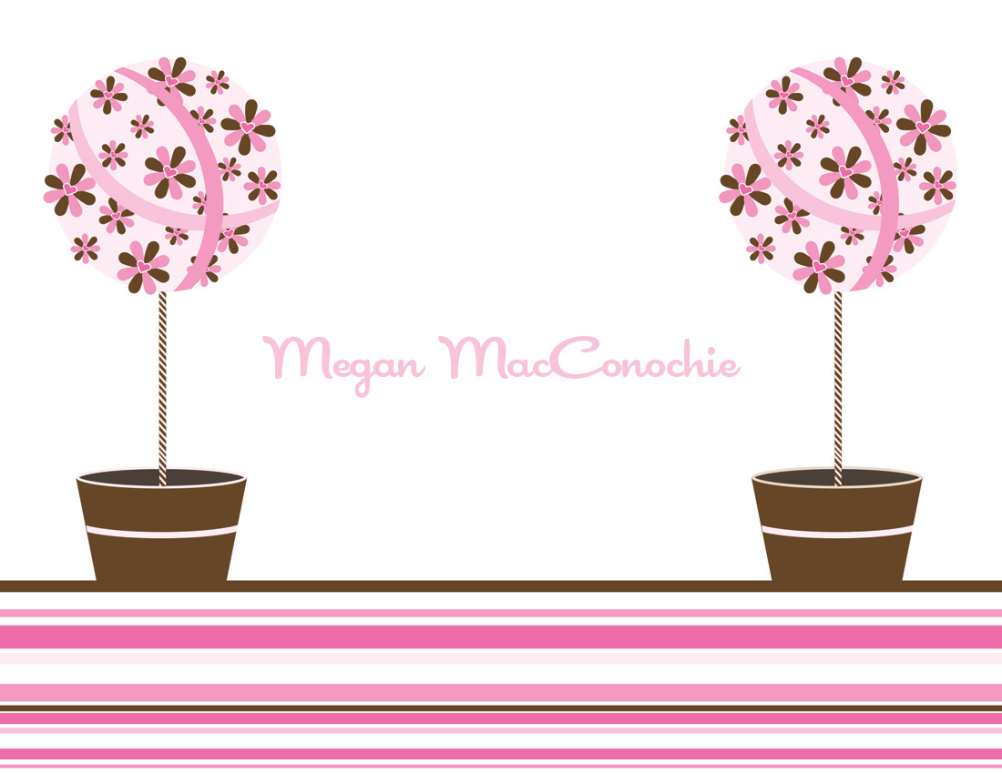 Floral Topiaries Pink-Chocolate Thank You Cards