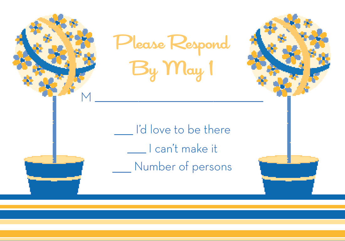 Floral Topiaries Blue-Yellow RSVP Cards