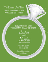 Diamond Ring Green Engagement Invitations