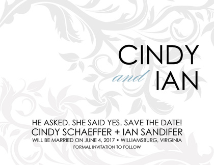 Fancy Swirls Blue-Ecru Save The Date Invitations