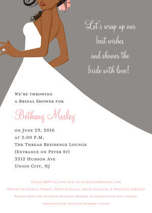 Bridal Side Grey Brunette Bridal Shower Invites