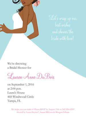 Brunette Bride Blue Invitations