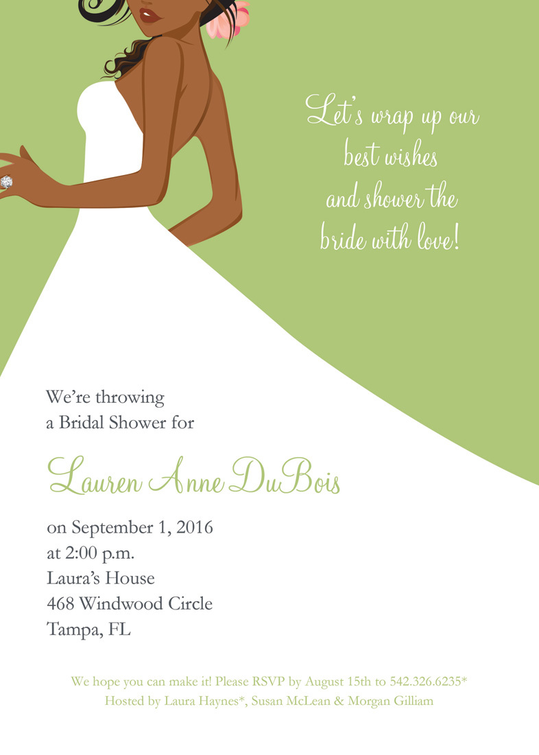 African American Bride Green Invitations