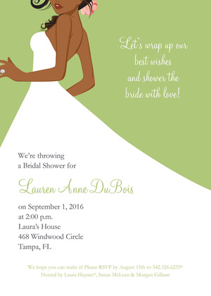 Brunette Bride Green Invitations