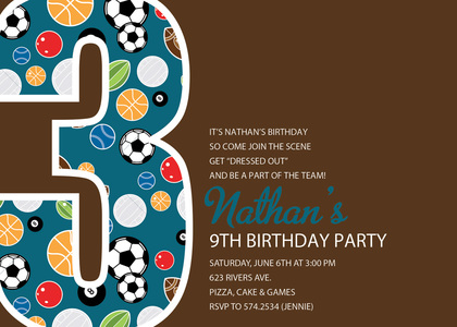 Soccer Number Three Green Birthday Party Invitations