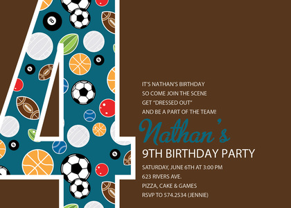 Soccer Number Four Green Birthday Party Invitations