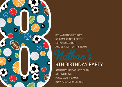 Soccer Number Eight Green Birthday Party Invitations