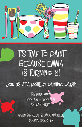 Painting Pots Paint Brushes Invitation