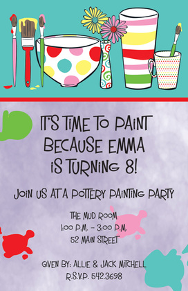 Painting Pots Paint Brushes Invitation