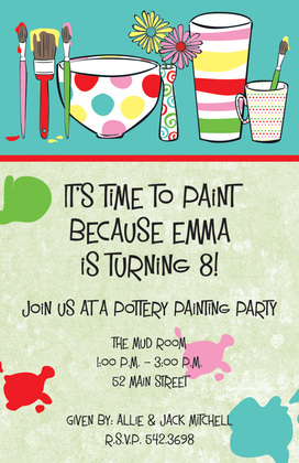 Painting Pots Paint Brushes Invitation