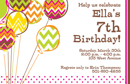 Chevron Balloons Girly Invitations