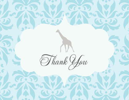Pink Damask Giraffe Thank You Cards