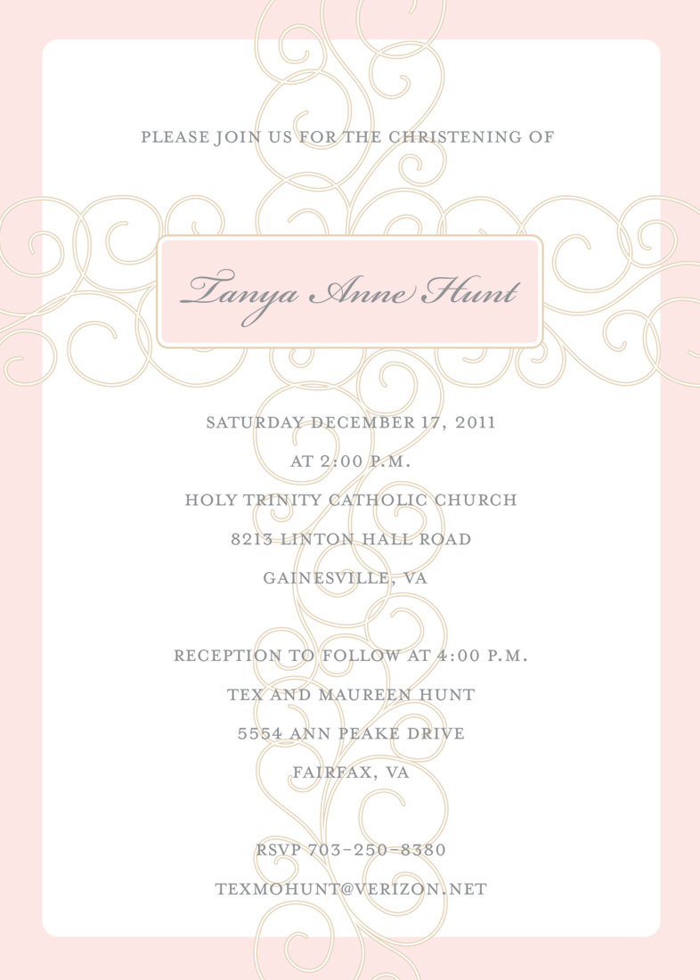 Sot Pink Scroll Cross Religious Invitations