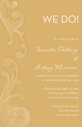 Artistic Baroque Scroll In Grey Wedding Invitations