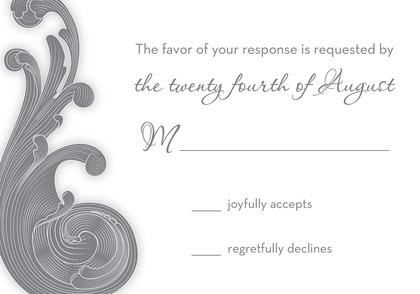 Artistic Baroque Scroll In Grey Wedding Invitations