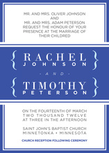 Bright Blue Double Border Bracket Motif Invitations