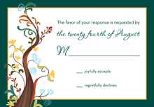 Teal Border Classic Tree RSVP Cards