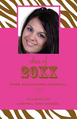 Zebra Print Blue Graduation Photo Announcements