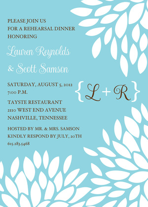 Monogram Teal White Floral Invitations