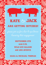 Red Gingham Border Kissing Pigs Invitations