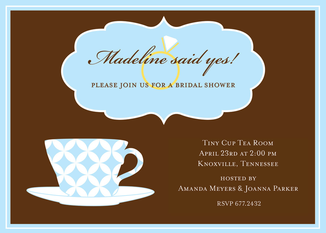Blue Decorative Tea Cup Bling Invitations