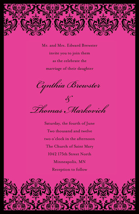 Elegant Ornate Damask Pink Wedding Invitations