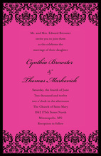 Trendy Black Damask Hot Pink Bridal Shower Invitations