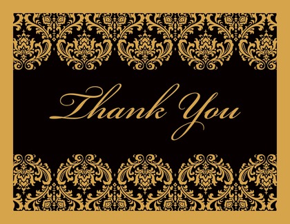 Elegant Black Ochre Damask Thank You Cards