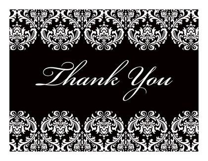 Gold Damask on Black Thank You Cards