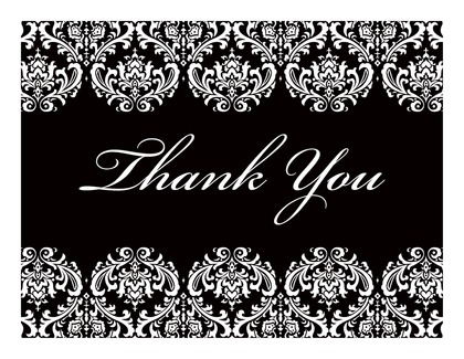 Black Damask on Hot Pink Thank You Cards