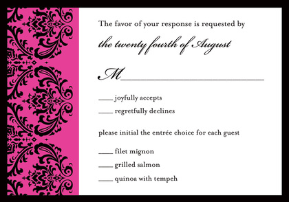 Trendy Black Damask Hot Pink Bridal Shower Invitations