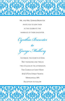 Exquisite Purple Trimmed Damask Wedding Invitations