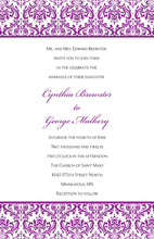 Exquisite Purple Trimmed Damask Wedding Invitations