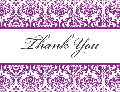 Pink Trimmed Damask Thank You Cards