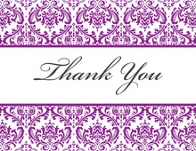 Purple Trimmed Damask Thank You Cards