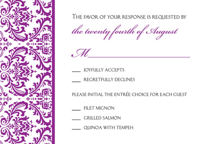 Exquisite Purple Trimmed Damask Wedding Invitations