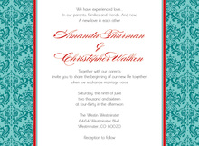 Teal Stylish Modern Damask Flanks Invitation