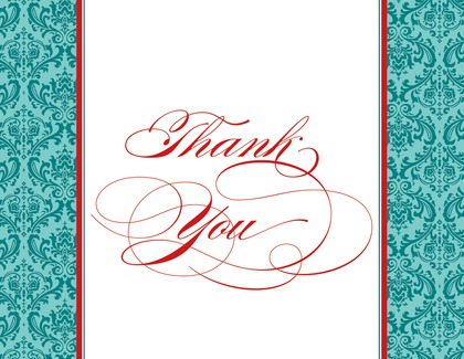 Christmas Damask Flanks Thank You Cards