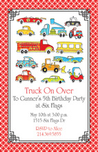 Fire Truck Chalkboard With Banners Photo Invitations