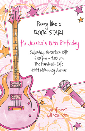 Glamorous Rock Star Birthday Party Invitations