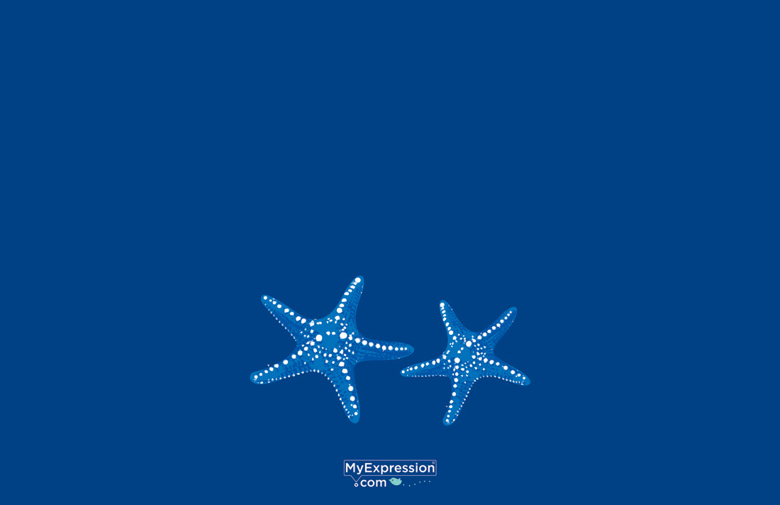 Couple Starfish Medium Blue Dark Border Invitations