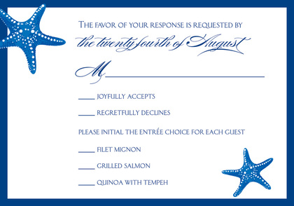 Couple Starfish Medium Blue Dark Border Invitations