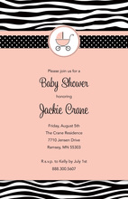 Pink Baby Carriage Zebra Baby Shower Invitations
