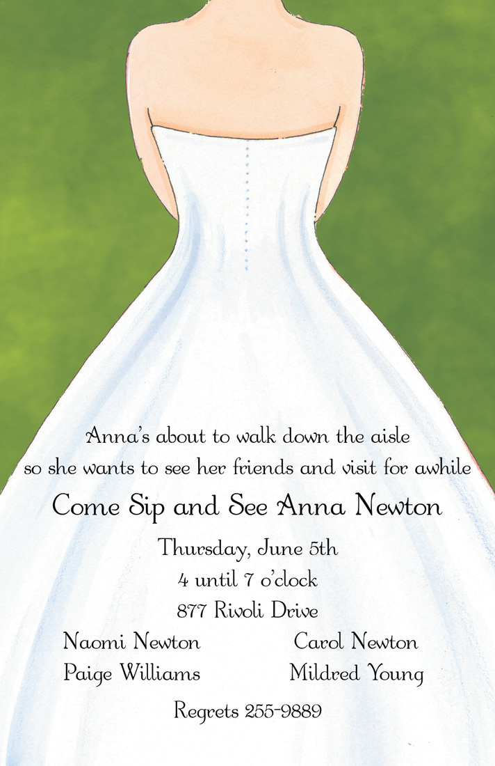 White Wedding Dress Green Invitations