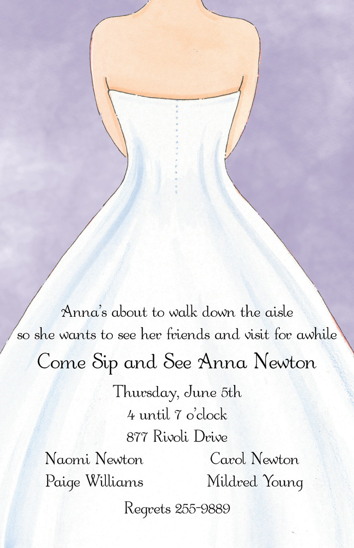 White Wedding Dress Lavender Invitations