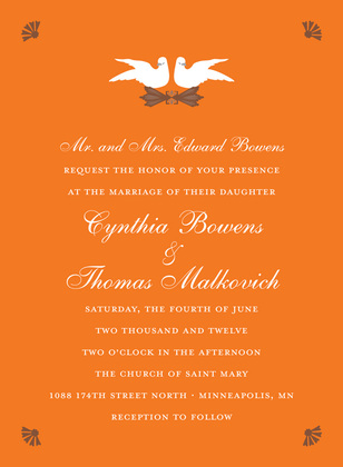 Bright White Doves Orange RSVP Cards