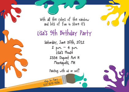 Modern Splash Art Orange Kids Birthday Invitations